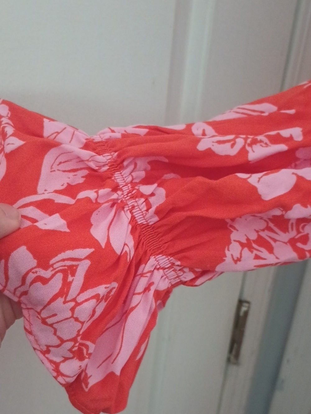 Absolutely Famous Coral and Light Pink Floral V-Neck Long Sleeve Tiered Dress - Picture 5 of 11